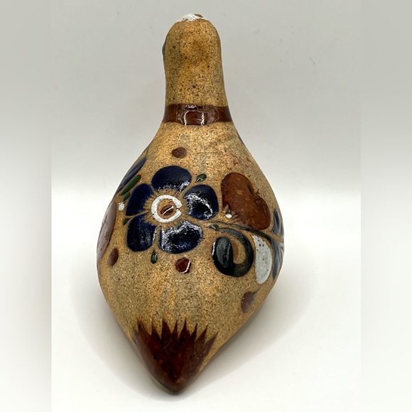 Tonala Pottery Mexican Folk Art Hand Painted Bird Figurine Floral Design 5x3x4" - Picture 3 of 10